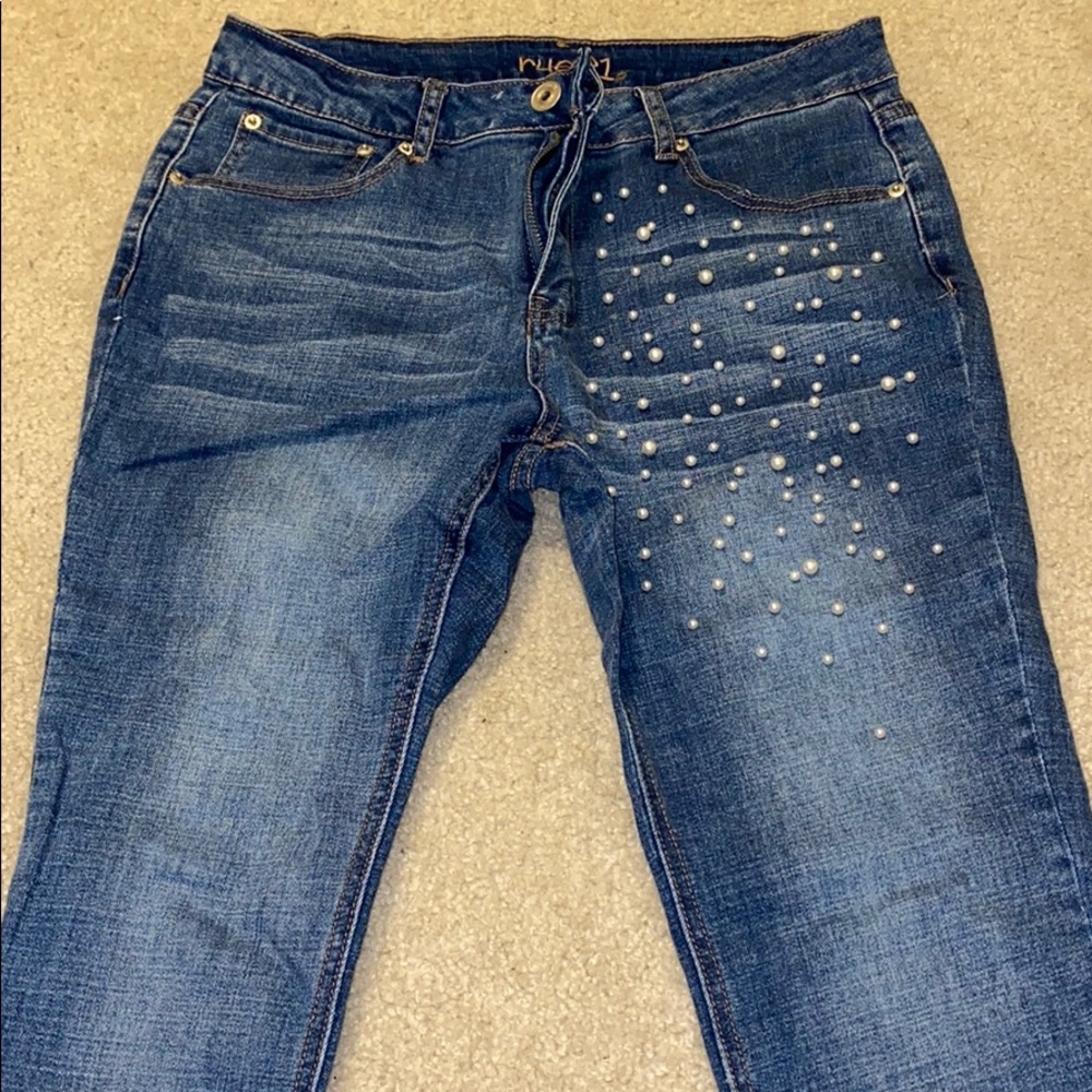 High rise pearl ankle jeans